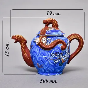 Чайный Сервиз на 6 персон «Синий Дракон», Фарфор SATSUMA Япония, середина ХХ века. 