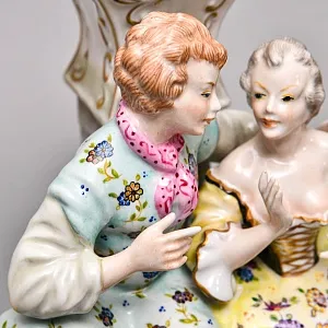 Редкость! Механические Фарфоровые Часы с боем «Свидание на пленэре», Franz Hermle & Sohn Германия 50 гг.