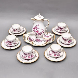 Фарфоровый Чайный Сервиз «Индийские цветы» на 6-ть персон, MEISSEN / МЕЙСЕН Германия. 