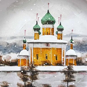 Авторская Настенная Керамическая Тарелка «Горицкий Успенский монастырь», роспись, Россия -2011 год.