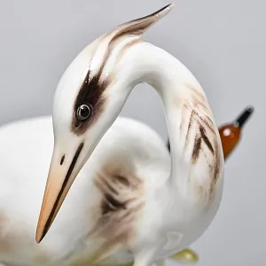 Коллекционная Фарфоровая статуэтка «Птица. Цапля в камышах», Kaiser Германия, 1979 - 1990 годы.