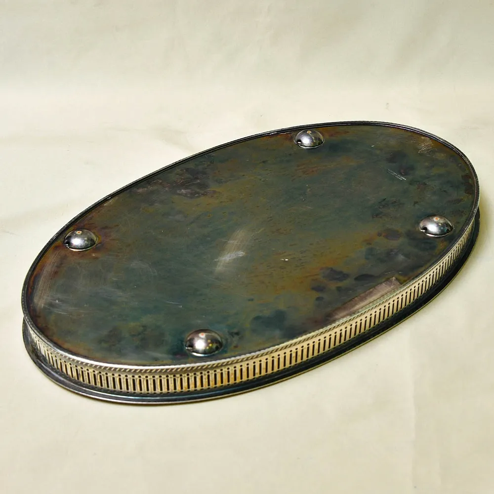 Винтажный Овальный Поднос с бортиком, Мелталл Silverplate, SHEFFIELD Англия.