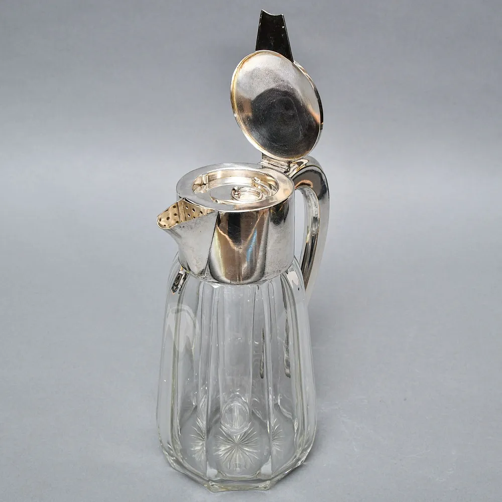 Винтажный Хрустальный Графин - Кувшин на 2,8 литра с Колбой для льда, Silverplated Германия. 