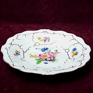 Коллекционное Сервировочное Блюдо - Тарелка «Кленовый лист и Цветы», Фарфор WEIMAR Германия.
