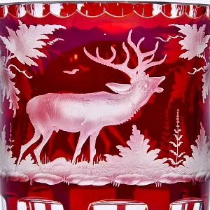 Винтажная Ваза «Охота» Рубиновый Хрусталь, Egermann, Богемия, Чехия, середина ХХ века.