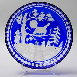 Сервировочное Хрустальное Блюдо «Охота - Глухарь» JOSKA BODENMAIS Германия, 60-е гг.