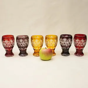 Редкость!!! Набор 6-ть Стаканов для Сока, Цветной Хрусталь, JOSKA BODENMAIS Германия, 60-е гг.