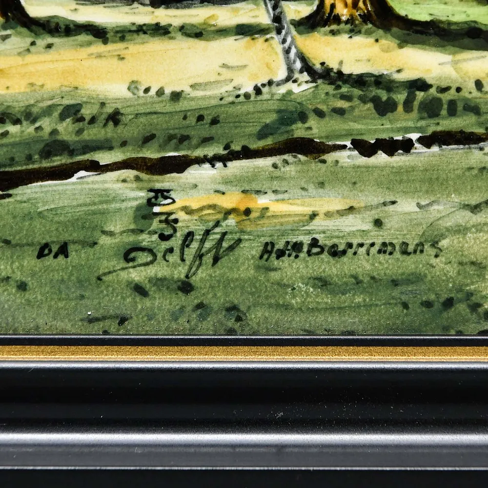 Фарфоровый Пласт - Картина - Панно «Сельский пейзаж. Пастбище», Royal Delft Голландия 50 гг. 