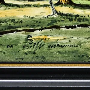 Фарфоровый Пласт - Картина - Панно «Сельский пейзаж. Пастбище», Royal Delft Голландия 50 гг. 