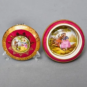 Антикварная Фарфоровая Шкатулка - Бонбоньерка «Дама с Кавалером - Свидание», DW Karlsbad, Германия 20-е гг.