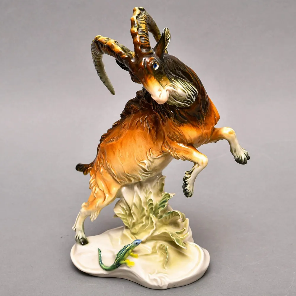 Большая Коллекционная Статуэтка «Горный Козел и Ящерица», Фарфор Karl Ens, Германия - 30-е гг. 