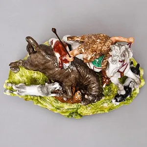 Антикварная Фарфоровая статуэтка «ОХОТА НА БЫКА», Scheibe-Alsbach Германия, первая половина ХХ века. 