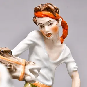 Редкость! Фарфоровая статуэтка «Мальчик и осел», KAISER Германия, 1970 - 1979 годы.