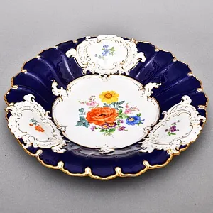 Коллекционное Фарфоровое Блюдо - Тарелка «BLUMEN» Кобальт, MEISSEN Германия - середина ХХ века.