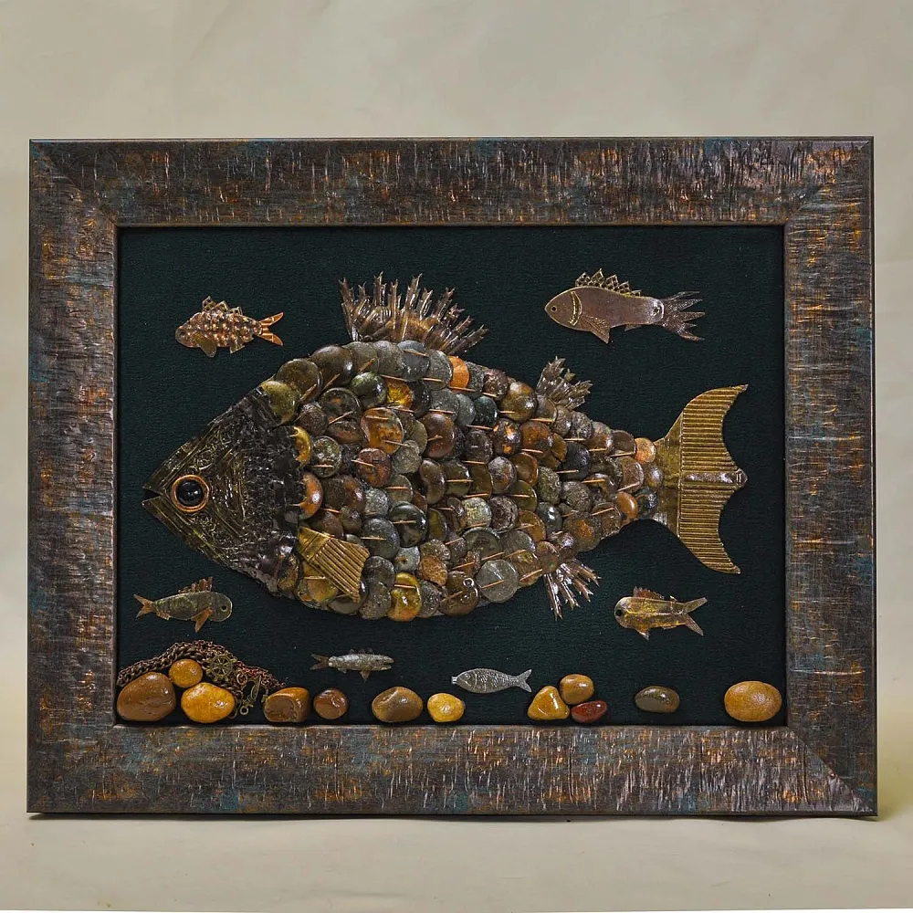Настенное Коллекционное Панно - Картина «Рыбки», Россия конец XIX - начало ХХ века.