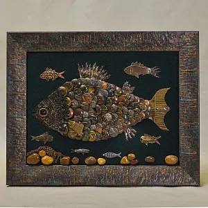 Настенное Коллекционное Панно - Картина «Рыбки», Россия конец XIX - начало ХХ века.