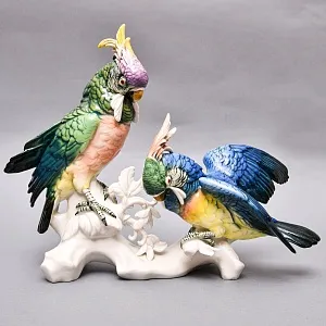 Коллекционная Фарфоровая статуэтка «Два Попугая - Какаду», Karl Ens Германия, 50-е гг ХХ века.
