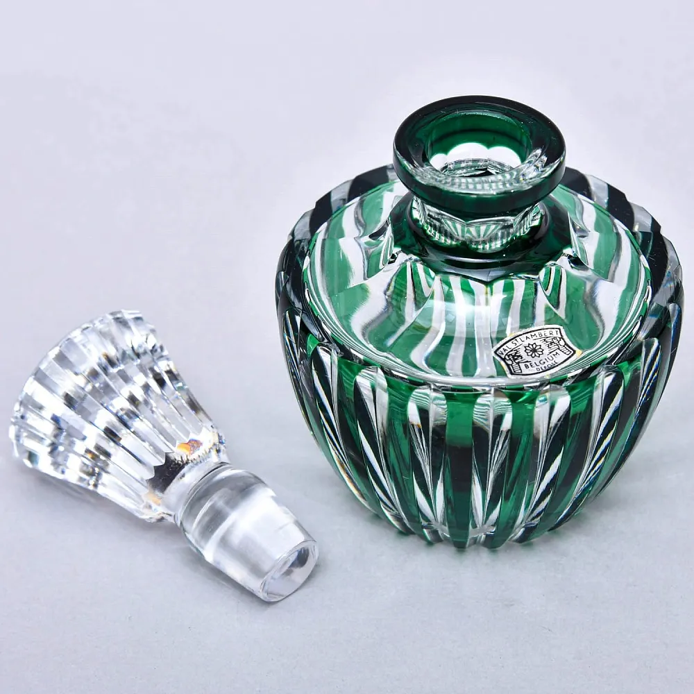 Винтажный Парфюмерный Набор из 3-х предметов, Цветной Хрусталь VAL SAINT LAMBERT, Бельгия.