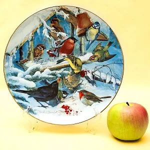 Большое Коллекционное Блюдо - Тарелка «Птицы зимой», Фарфор Hutschenreuther, Германия.