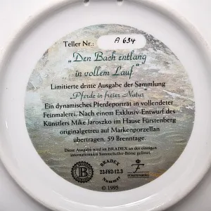 Коллекционная Фарфоровая тарелка «Лошади. Скачки вдоль ручья», Furstenberg Германия - 1995 год.