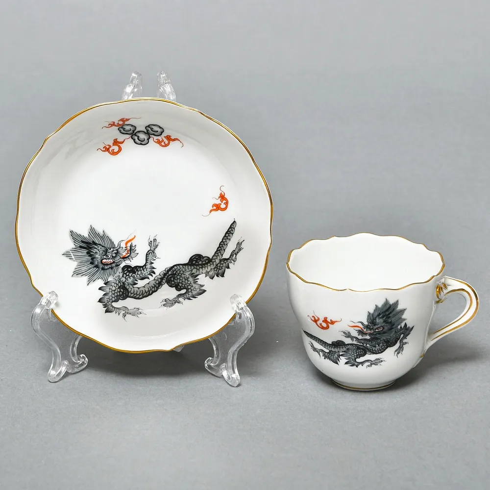 Коллекционная Кофейная пара «Серый Дракон», Фарфор, MEISSEN Германия, первая половина ХХ века.