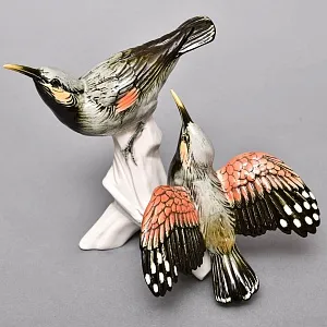 Пара Птиц - Фарфоровая Статуэтка «Свиристели» Н -19 см., Karl Ens, Германия - первая половина ХХ века.