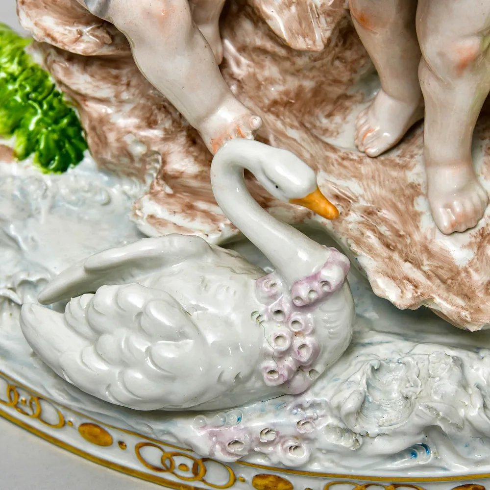 Редкость! Коллекционная Фарфоровая Статуэтка «ДВА ПУТТИ И ЛЕБЕДЬ», Scheibe - Alsbach Германия.