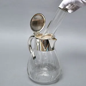Винтажный Стеклянный Кувшин - Графин на 3 литра с Колбой для льда, Silverplated Германия. 