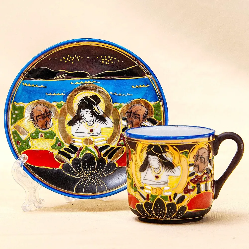 Антикварный Чайный фарфоровый сервиз в стиле Satsuma, Япония, FUTAJI, первая половина ХХ века.