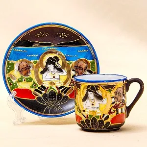 Антикварный Чайный фарфоровый сервиз в стиле Satsuma, Япония, FUTAJI, первая половина ХХ века.