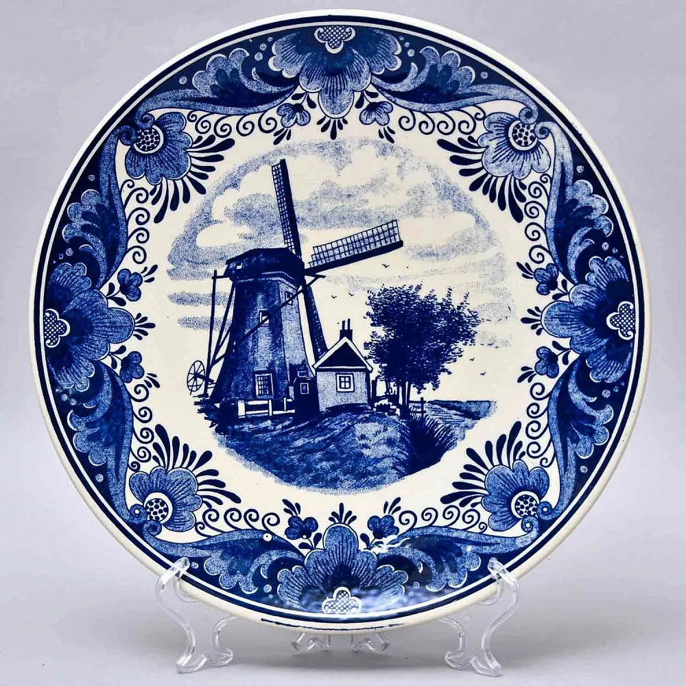 Декоративная Фарфоровая Тарелка «Мельница» Голландия DELFTs., d - 29,5 см.