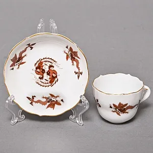 Классическая Фарфоровая Кофейная пара «Коричневый дракон», MEISSEN Германия, середина ХХ века.