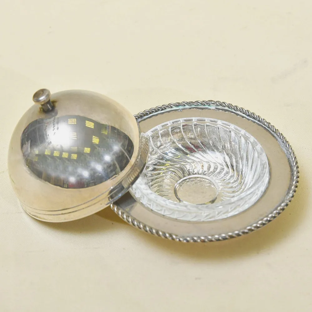 Металлическая Икорница - Соусница - Джемница с хрустальным вкладышем, Silverplate, SHEFFIELD Англия -60 -е гг.