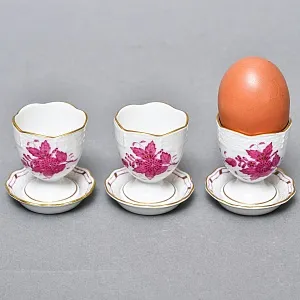 Набор для завтрака - три Пашотницы и Солонка «APPONYI PURPUR», Фарфор HEREND Венгрия. 