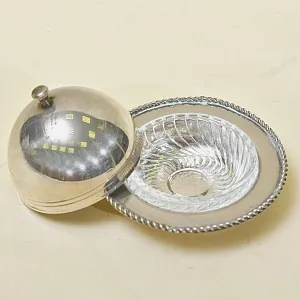 Металлическая Икорница - Соусница - Джемница с хрустальным вкладышем, Silverplate, SHEFFIELD Англия -60 -е гг.