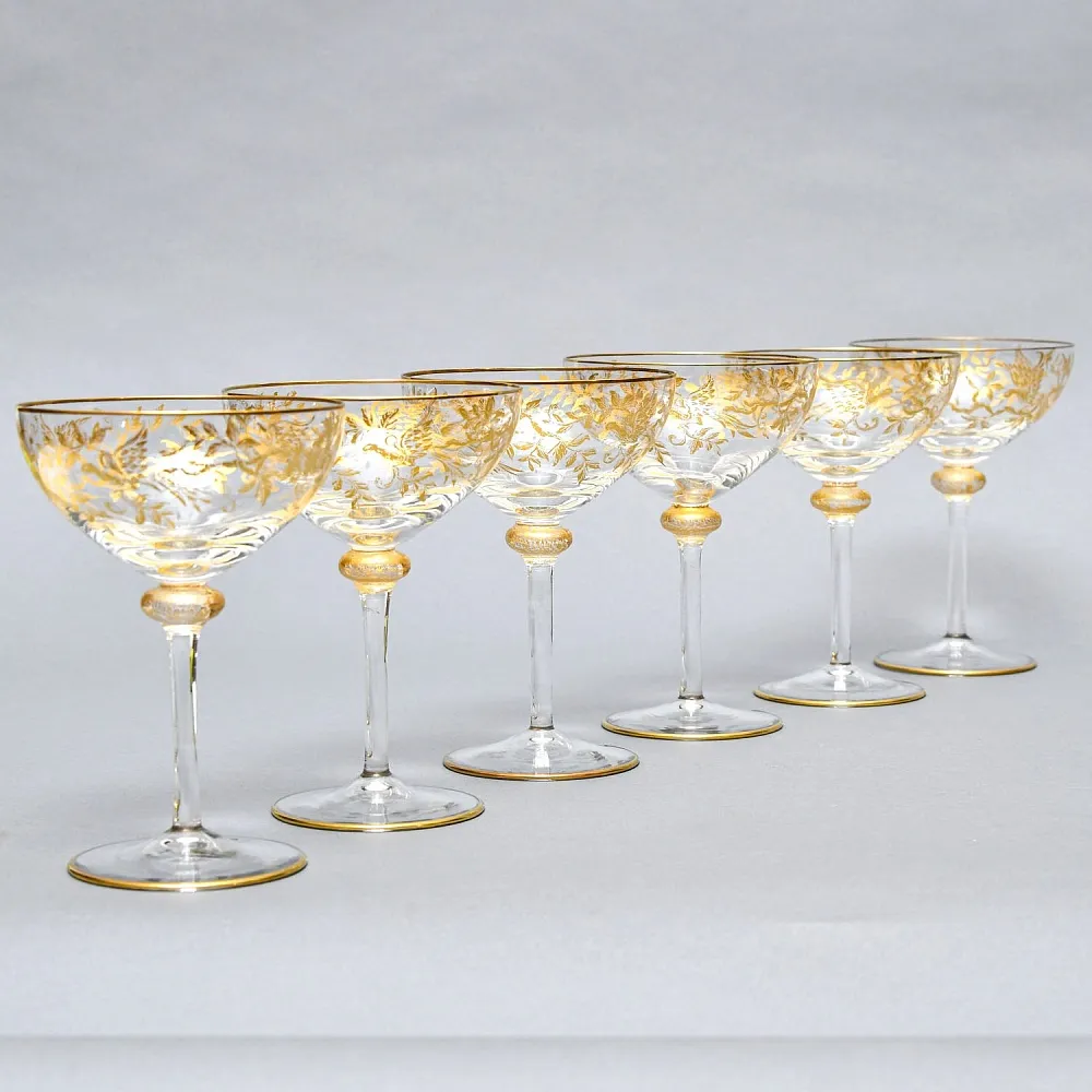 Хрустальные Фужеры для Шампанского - Креманки серия «Золотой Фазан», JOSEPHINENHUTTE, Германия -50 гг. 
