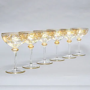 Хрустальные Фужеры для Шампанского - Креманки серия «Золотой Фазан», JOSEPHINENHUTTE, Германия -50 гг. 