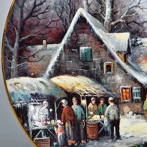 Коллекционная тарелка «Рождественская ярмарка в деревне», Фарфор Tirschenreuth Германия, 1992 год. 