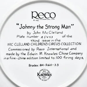 Коллекционная Фарфоровая Тарелка «Джонни - Маленький силач», RECO США -1983 год.
