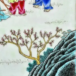 Большой Фарфоровый пласт - Картина - Панно «Семейная прогулка в саду», Китай, середина ХХ века. 