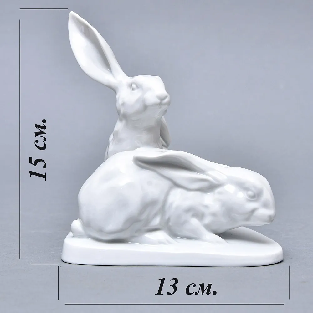 Коллекционная Фарфоровая статуэтка «Два Зайца», HEREND Венгрия, середина ХХ века. 