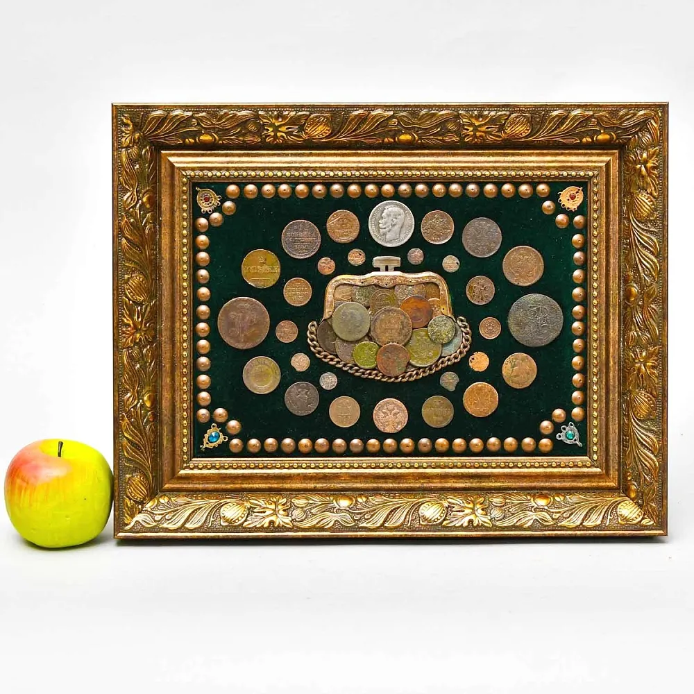 Настенное Коллекционное Панно - Картина «Кошелёк со Старинными Монетами»..