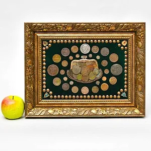 Настенное Коллекционное Панно - Картина «Кошелёк со Старинными Монетами»..