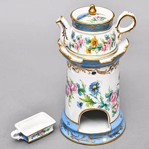 Антикварный Заварочный Чайник на подставке «Цветочная гирлянда», Франция - первая половина ХХ века.