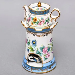 Антикварный Заварочный Чайник на подставке «Цветочная гирлянда», Франция - первая половина ХХ века.