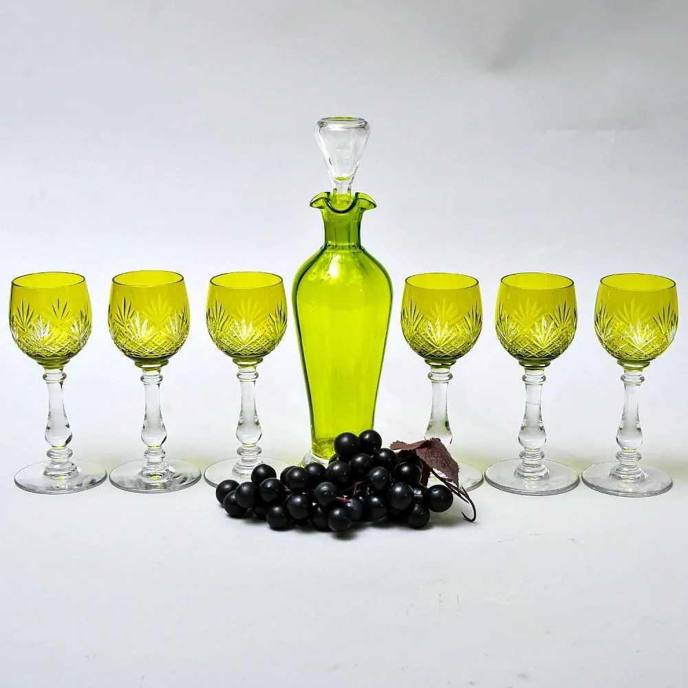 Антикварный Набор Хрустальный Графин и  6 -ть Бокалов для Вина, Val Saint Lambert, Бельгия 30 -е годы ХХ века. 