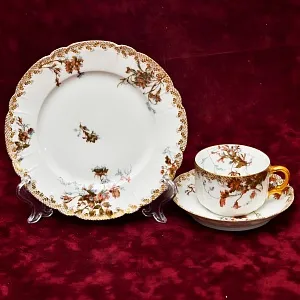 Антикварная Чайно-Кофейная пара + Тарелка (тройка), Фарфор Limoges Франция, 1876 - 1896 годы. 