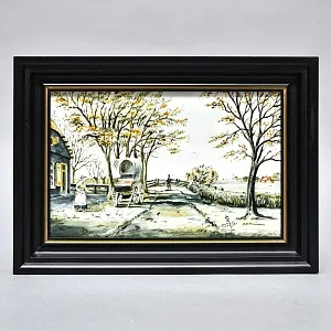 Фарфоровый Пласт - Картина - Панно «Сельский пейзаж. Подворье», Royal Delft Голландия 50 гг.