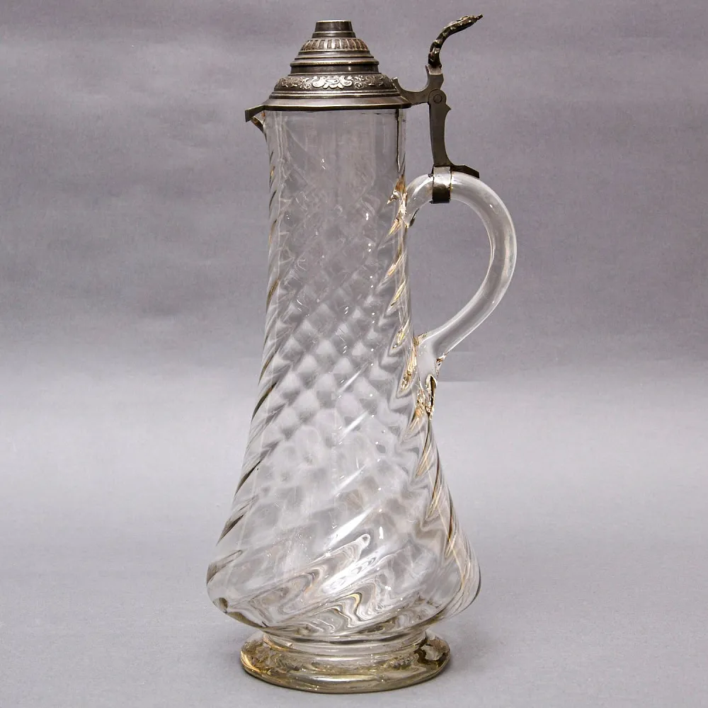 Старинный Хрустальный Кувшин - Графин с Оловянной крышкой, Ручной работы Германия середина XX века.