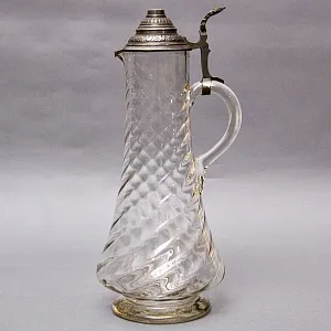 Старинный Хрустальный Кувшин - Графин с Оловянной крышкой, Ручной работы Германия середина XX века.